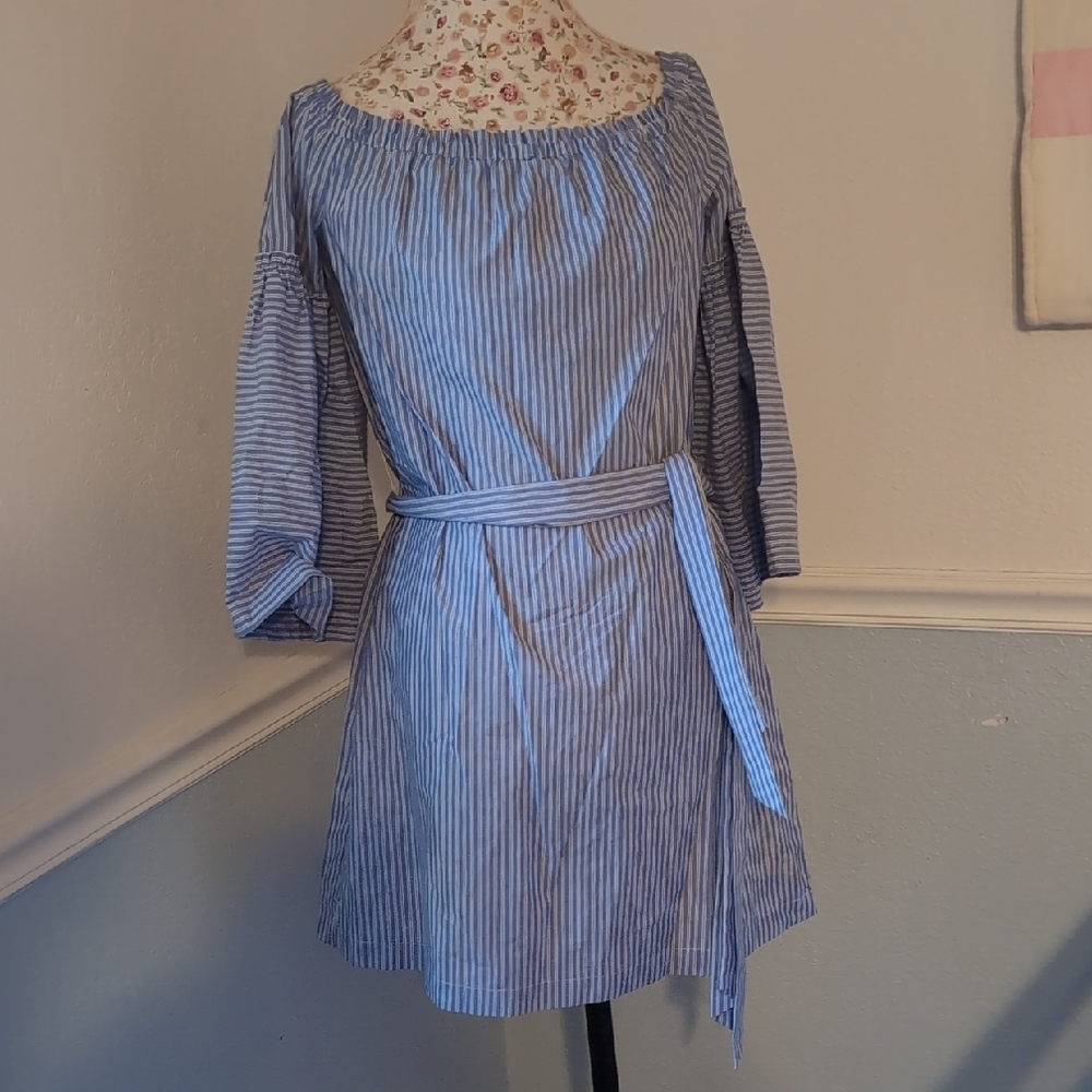 Blue Striped Off-Shoulder Dress- Perfect Sundress For Spring And Summer!